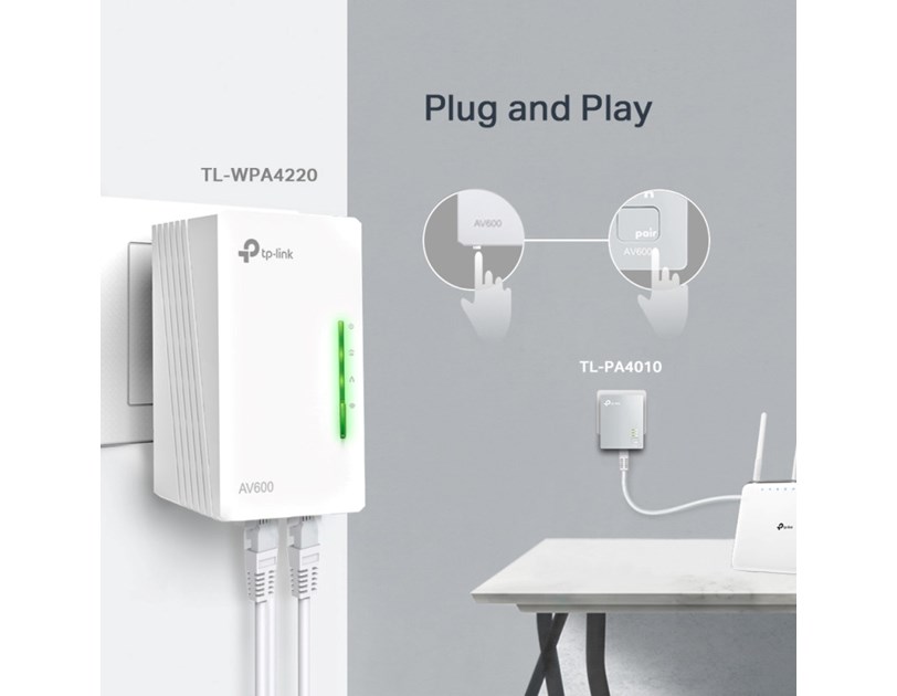 TP-Link AV600 Powerline bežični mrežni adapter, 300Mbps/600Mbps (2.4GHz/5GHz), HomePlug AV, Plug and Play (TL-WPA4220 & TL-PA4010)