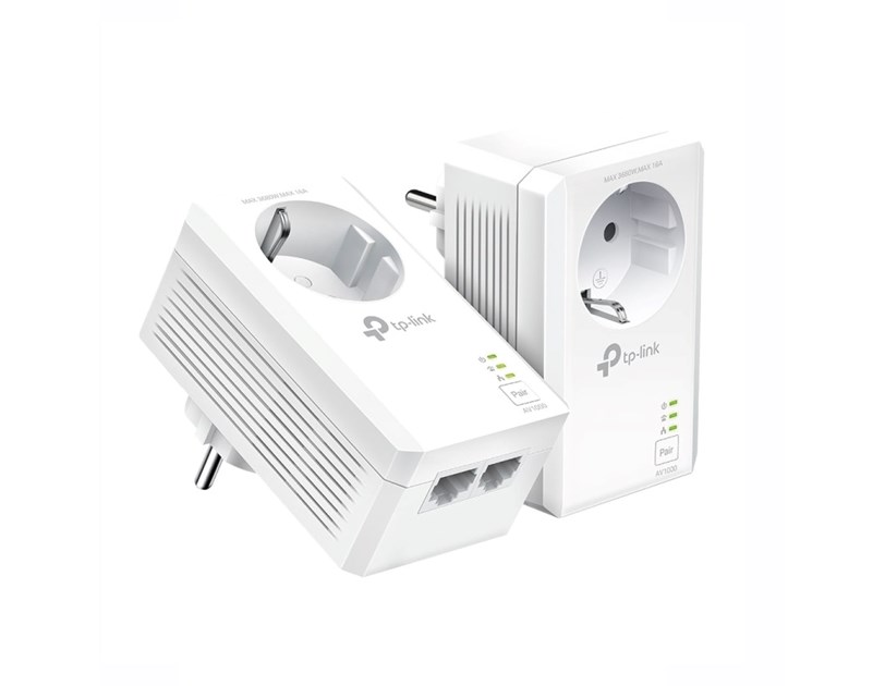 TP-Link AV1000 Powerline Gigabit mrežni adapter, 1000Mbps, dodatna strujna utičnica, 2×G-LAN, HomePlug AV2 (duplo pakiranje)