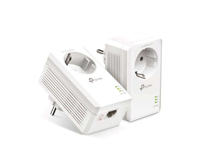 TP-Link AV1000 Powerline Gigabit mrežni adapter, 1000Mbps, dodatna strujna utičnica, HomePlug AV2 (duplo pakiranje)