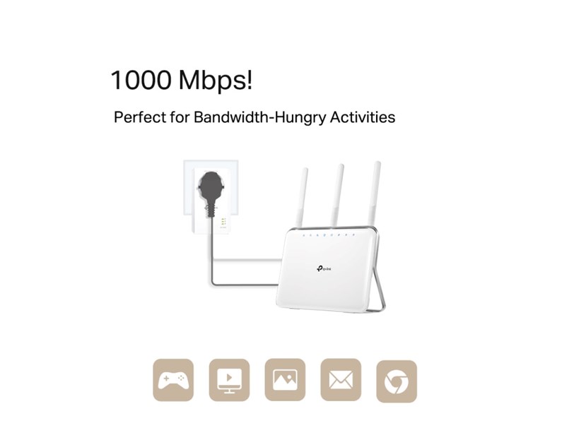 TP-Link AV1000 Powerline Gigabit mrežni adapter, 1000Mbps, dodatna strujna utičnica, HomePlug AV2 (duplo pakiranje)