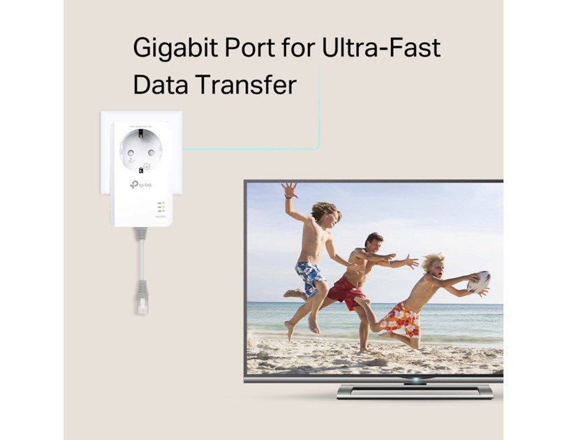 TP-Link AV1000 Powerline Gigabit mrežni adapter, 1000Mbps, dodatna strujna utičnica, HomePlug AV2 (duplo pakiranje)