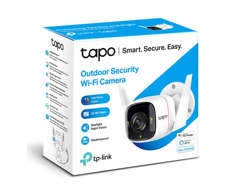 TP-Link Tapo C320WS kamera 2K QHD 4MP, H.264, Full-Color Night Vision, microSD, 2xSpotlights, dvosmjerni audio, detekcija pokreta, vodootporna IP66, Wi-Fi, Tapo app