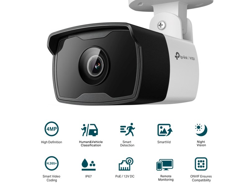 TP-Link VIGI C340I kamera 4MP, H.265+, 2.8 mm leća, RJ45, PoE/12V DC, Night Vision, microSD, dvosmjerni audio, detekcija pokreta, vodootporna IP67, VIGI app