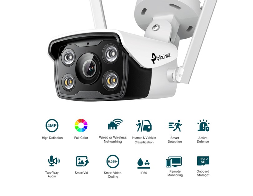 TP-Link VIGI C340-W Full color kamera 2K 4MP, H.265+, 4mm leća, RJ45, Night Vision, microSD, dvosmjerni detekcija pokreta, vodootporna IP66, VIGI app