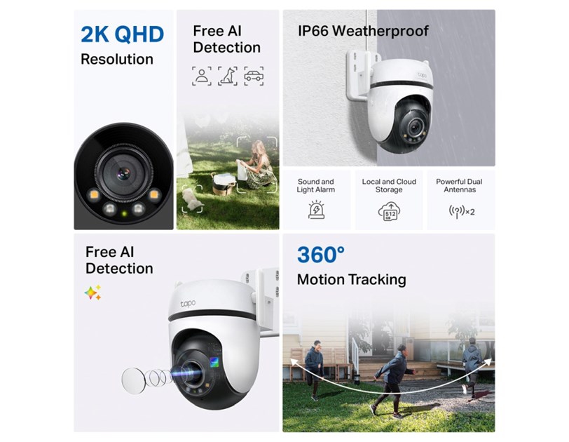 TP-Link Tapo C520WS kamera 2K QHD 4MP, H.264, 360° /130° Pan/Tilt, Starlight-Color Night Vision, microSD, dvosmjerni audio, detekcija pokreta, vodootporna IP66, Wi-Fi, Tapo app