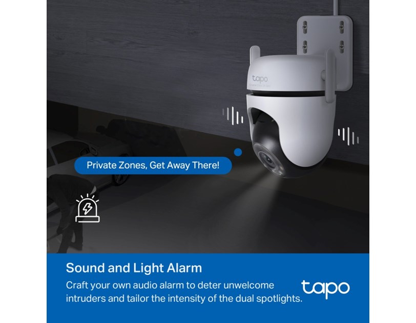 TP-Link Tapo C520WS kamera 2K QHD 4MP, H.264, 360° /130° Pan/Tilt, Starlight-Color Night Vision, microSD, dvosmjerni audio, detekcija pokreta, vodootporna IP66, Wi-Fi, Tapo app