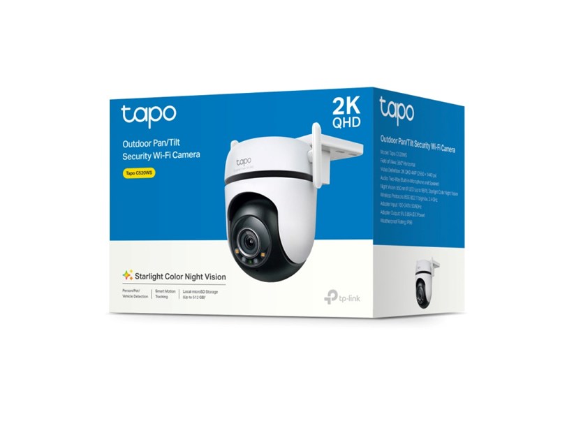 TP-Link Tapo C520WS kamera 2K QHD 4MP, H.264, 360° /130° Pan/Tilt, Starlight-Color Night Vision, microSD, dvosmjerni audio, detekcija pokreta, vodootporna IP66, Wi-Fi, Tapo app