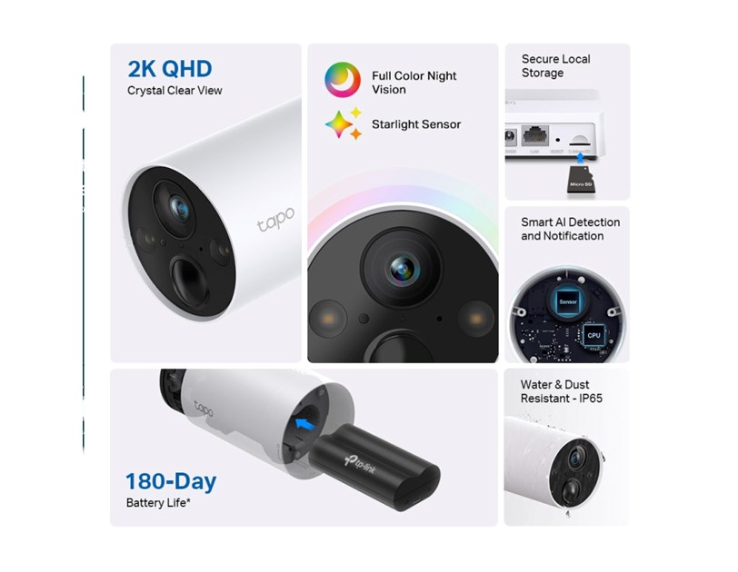TP-Link Tapo C420 kamera 2K QHD 4MP, Full-Color Night Vision, microSD, 2×Spotlights, dvosmjerni audio, detekcija pokreta, vodootporna IP65, Wi-Fi, Tapo app