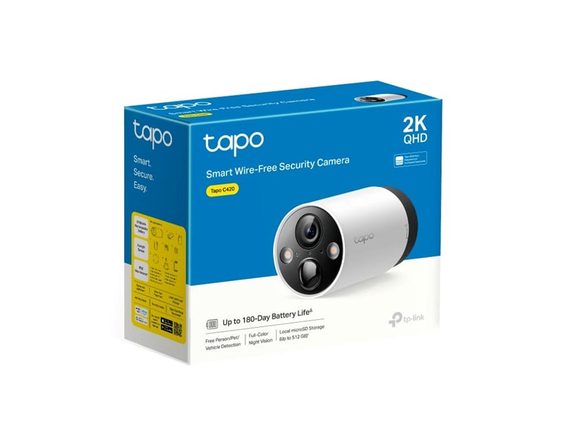 TP-Link Tapo C420 kamera 2K QHD 4MP, Full-Color Night Vision, microSD, 2×Spotlights, dvosmjerni audio, detekcija pokreta, vodootporna IP65, Wi-Fi, Tapo app