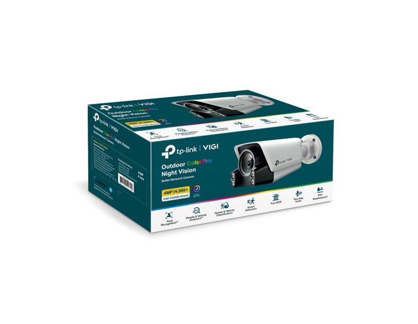 TP-Link VIGI C340S-4 ColorPro kamera 2K 4MP, H.265+, 4mm leća, RJ45, Colo-Pro Night Vision, microSD, dvosmjerni audio, detekcija pokreta, vodootporna IP67, VIGI app