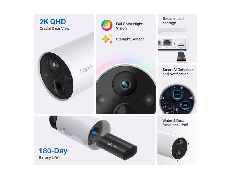 TP-Link Tapo C420S1 kamera + Tapo H200 hub 2K QHD, H.264, Full-Color Night Vision, microSD, 2×Spotlights, dvosmjerni audio, detekcija pokreta, vodootporna IP65, Wi-Fi, Tapo app