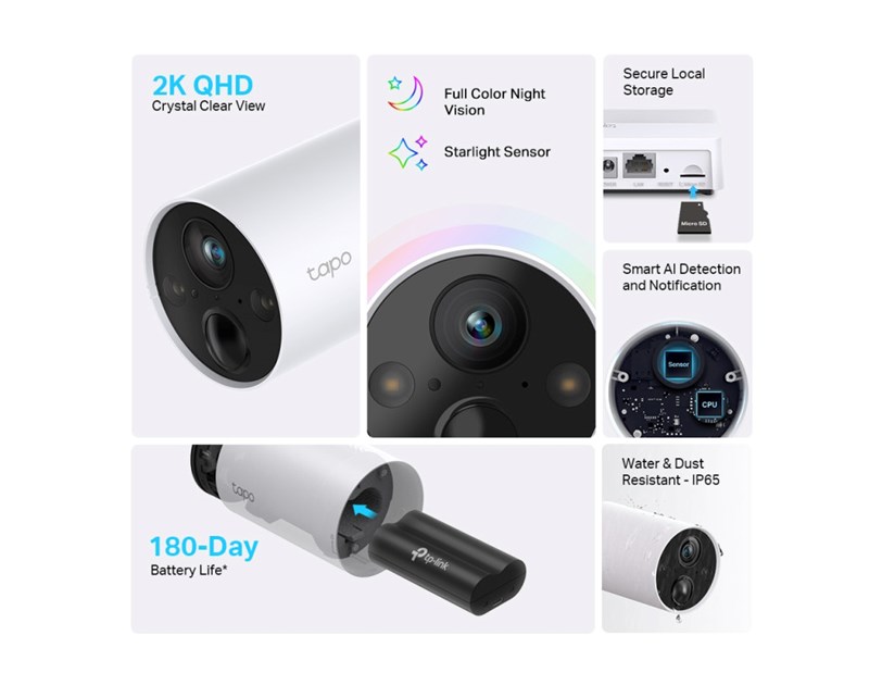 TP-Link Tapo C420WS kamera (2 kom) + Tapo H200 HUB 2K QHD), H.264, Full-Color Night Vision, 2xSpotlights, microSD, dvosmjerni audio, detekcija pokreta, vodootporna IP65, Wi-Fi, Tapo app