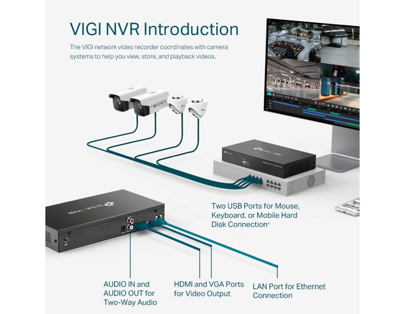 TP-Link VIGI NVR1008H mrežni video snimač 8 kanala, H.265, 5MP, 1×SATA, VGA/HDMI, 2×USB2.0, Vigi app