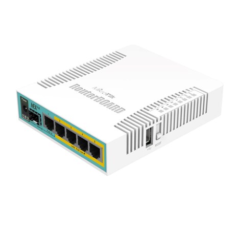 Mikrotik RB960PGS, hEX PoE, 800MHz CPU, 128MB RAM, 5×Gigabit LAN, (4×PoE izlaz), SFP, USB, RouterOS L4, plastično kućište, PSU