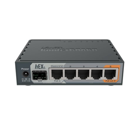 Mikrotik RB760iGS hEX S with Dual Core 880MHz MHz CPU, 256MB RAM, 5×G-LAN, SFP, USB, PoE-out-port #5, RouterOS L4, plastično kućište, PSU