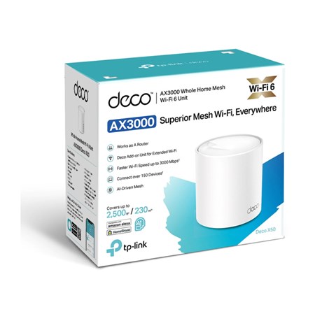 TP-Link AX3000 Deco X50, Dual-Band Mesh Wi-Fi 6, 574Mbps/2402Mbps (2.4GHz/5GHz), 802.11ax/ac/n/a/b/g, 3×G-LAN, Deco App