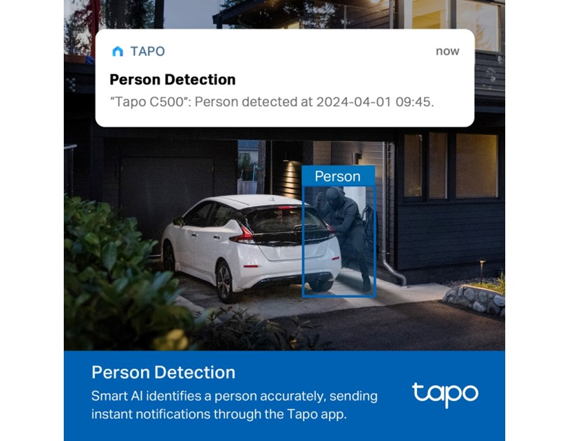 TP-Link Tapo C500 V2 kamera FHD, H.264 video, 360°/130° Pan/Tilt, Color Night Vision, microSD, dvosmjerni audio, detekcija pokreta, vodootporna IP65, Wi-Fi, Tapo app