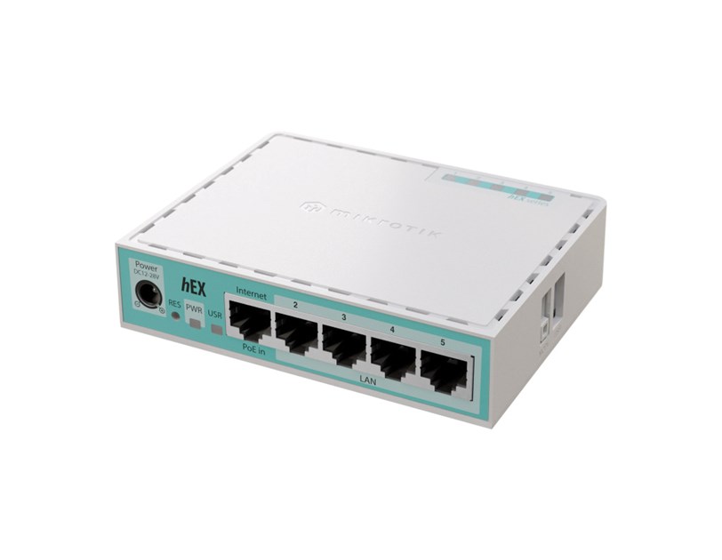Mikrotik hEX refresh, 950 MHz CPU, 512MB RAM, 5×LAN, USB-A, POE support, RouterOSv7, metalno kućište, PSU