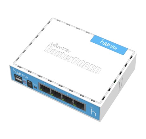 Mikrotik RB941-2nD, hAP Lite, 650MHz CPU, 32MB RAM, 4×LAN, 2.4Ghz 802.11b/g/n, integrirana antena, RouterOS L4, klasično kućište, PSU