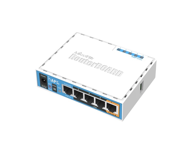 Mikrotik RB952Ui-5ac2nD hAP ac lite, 650MHz CPU, 64MB RAM, 5xLAN, 2.4Ghz 802.11b/g/n/ 5Ghz 802.11ac, USB, PSU, RouterOS L4
