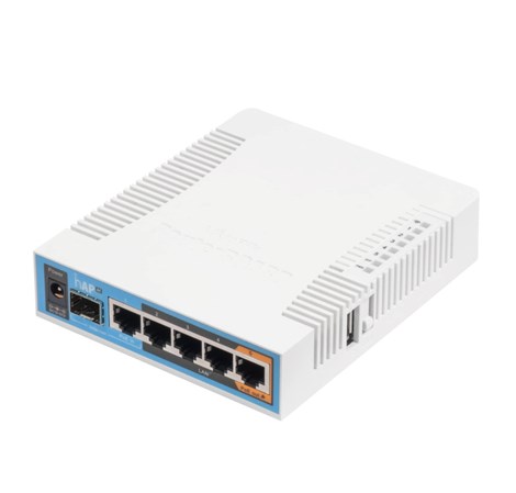 Mikrotik RB962UiGS-5HacT2HnT, hAP ac 720MHz CPU, 128MB RAM, 5×G-LAN, (2.4Ghz/5Ghz) 802.11b/g/n/ac, 3 chain, integrire antene, SFP, USB, plastično kućište, PSU, RouterOS L4