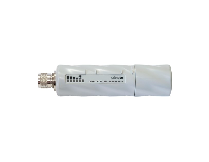 Mikrotik RB GrooveA-52HPn, 600MHz Atheros CPU, 64MB RAM,1×LAN, ugrađeno 2.4/5GHz 802.11a/b/g/n, RouterOS L4, PoE injector, 24V strujni adapter, 6dBi Omni antena