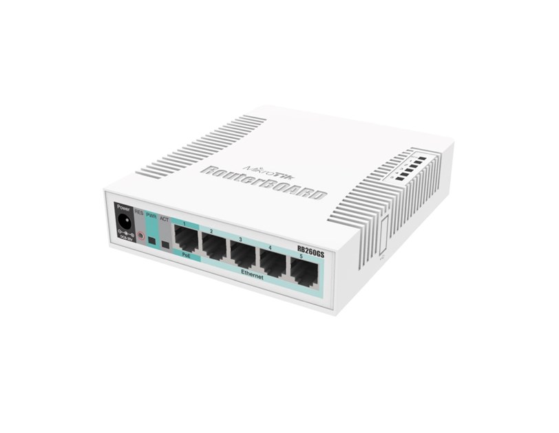 Mikrotik Cloud Smart Switch CSS106-5G-1S (RB260GS) 5-port Gigabit smart preklopnik sa SFP cage, SwOS, plastično kućište, PSU 