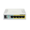 Mikrotik Cloud Smart Switch CSS106-1G-4P-1S (RB260GSP) 5-port Gigabit PoE-out smart preklopnik sa SFP cage, SwOS, plastično kućište, PSU, 53W