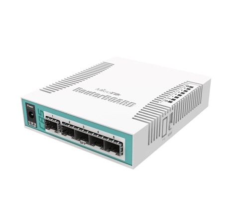 Mikrotik Cloud Router Switch CRS106-1C-5S, QCA8511 400MHz CPU, 128MB RAM, 1×Combo port (Gigabit Ethernet or SFP), 5×SFP cages, RouterOS L5, desktop kućište, PSU