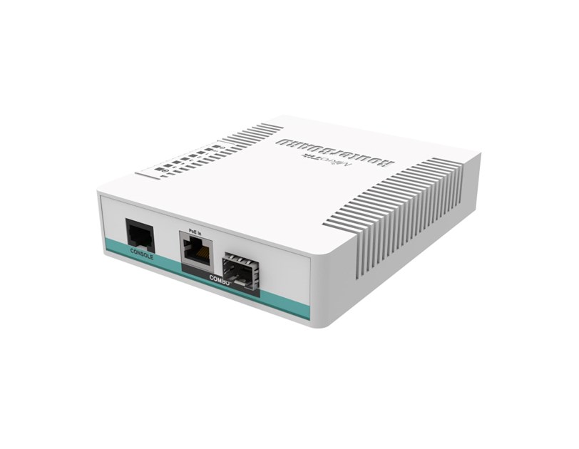 Mikrotik Cloud Router Switch CRS106-1C-5S, QCA8511 400MHz CPU, 128MB RAM, 1×Combo port (Gigabit Ethernet or SFP), 5×SFP cages, RouterOS L5, desktop kućište, PSU