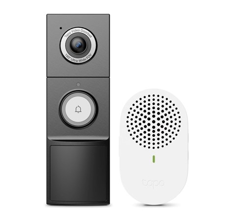 TP-Link Tapo Smart bežično zvono za vrata s video kamerom 2K 5MP 2560×1920px, 180° dijagonalno, 3DNR, WDR, dvosmjerni audio, 16x zoom, detekcija pokreta, FC night vision, glasovna kontrola, IP66