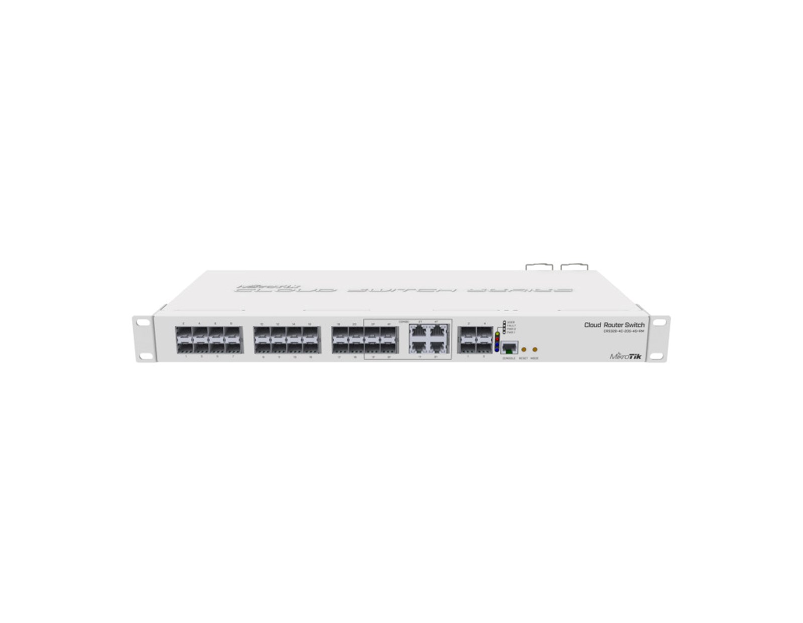 Mikrotik Cloud Router Switch CRS328-4C-20S-4S+RM, 800 MHz CPU, 512MB RAM, 24×SFP, 4×SFP+, 4×Combo, (1×GLAN/SFP), RouterOS L5/SwitchOS, 1U rackmount, Dual PSU