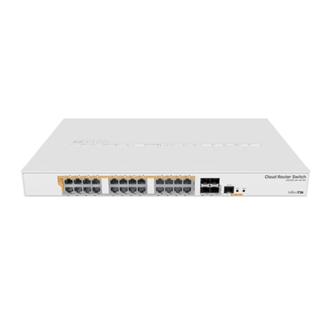 Mikrotik Cloud Router Switch CRS328-24P-4S+RM, 800 MHz CPU, 512MB RAM, 24×G-LAN (all PoE-out), 4xSFP+, RouterOS L5/SwitchOS (dual boot), 1U rackmount kućište, 500W PSU 