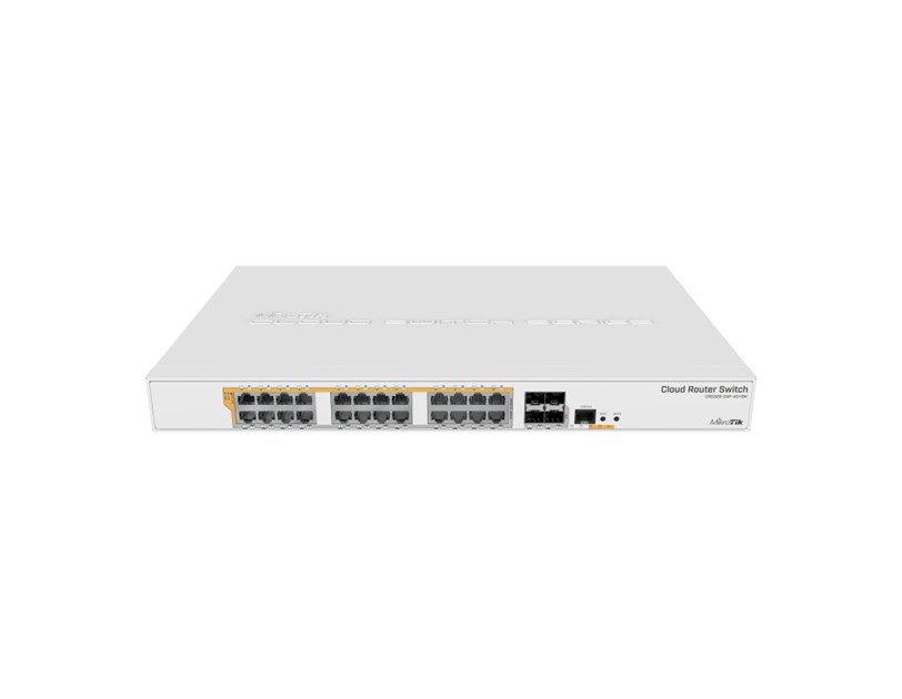 Mikrotik Cloud Router Switch CRS328-24P-4S+RM, 800 MHz CPU, 512MB RAM, 24×G-LAN (all PoE-out), 4xSFP+, RouterOS L5/SwitchOS (dual boot), 1U rackmount kućište, 500W PSU 