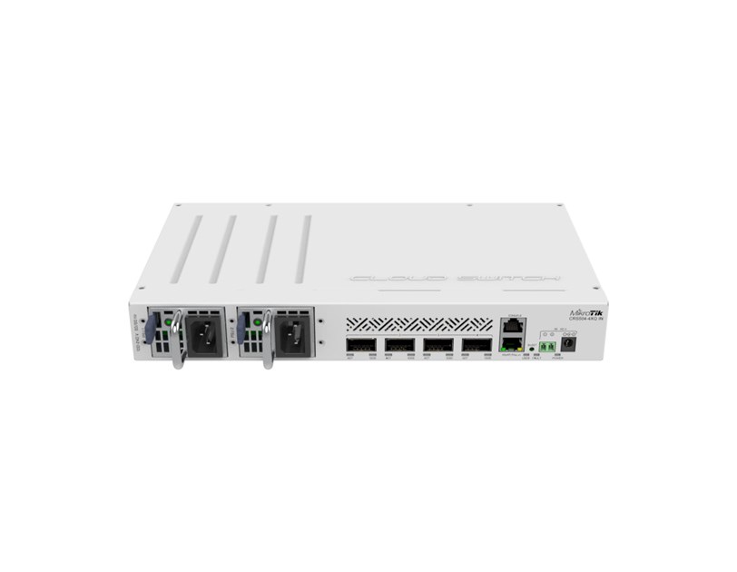 Mikrotik Cloud Router Switch 504-4XQ-IN, QCA9531 650 MHz CPU, 16×25G, 64MB RAM, 4×100G QSFP28 ports, 1×100Mbit manage port, RouterOS L5, desktop kućište, rackmount , dual hot-swap PSU