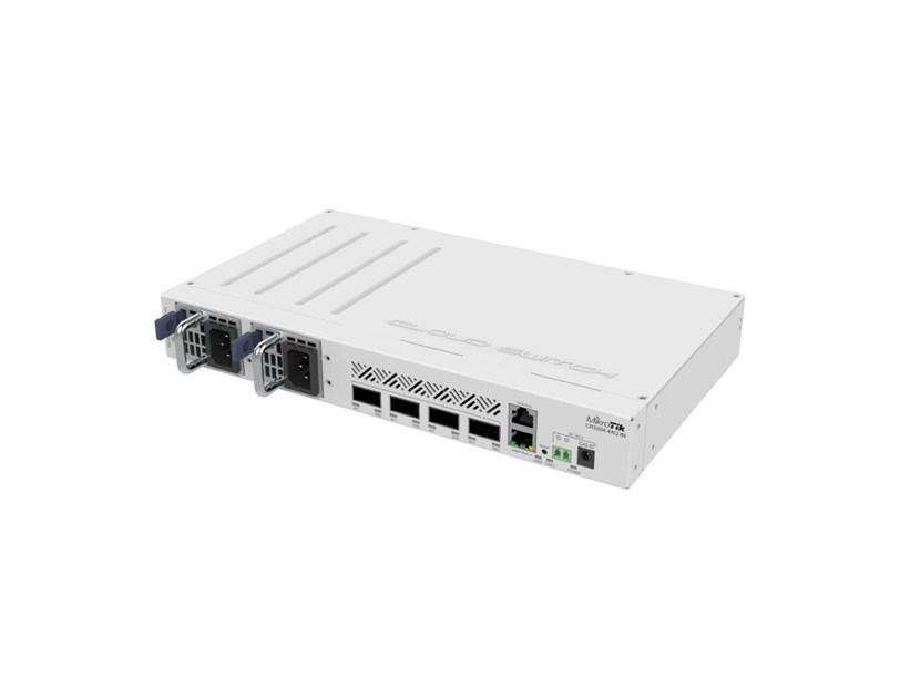 Mikrotik Cloud Router Switch 504-4XQ-IN, QCA9531 650 MHz CPU, 16×25G, 64MB RAM, 4×100G QSFP28 ports, 1×100Mbit manage port, RouterOS L5, desktop kućište, rackmount , dual hot-swap PSU