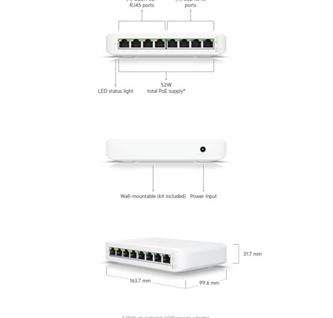 Ubiquiti UniFi Managed 8-port Gigabit Switch (4-port PoE+) 52W (USW-LITE-8-PoE)