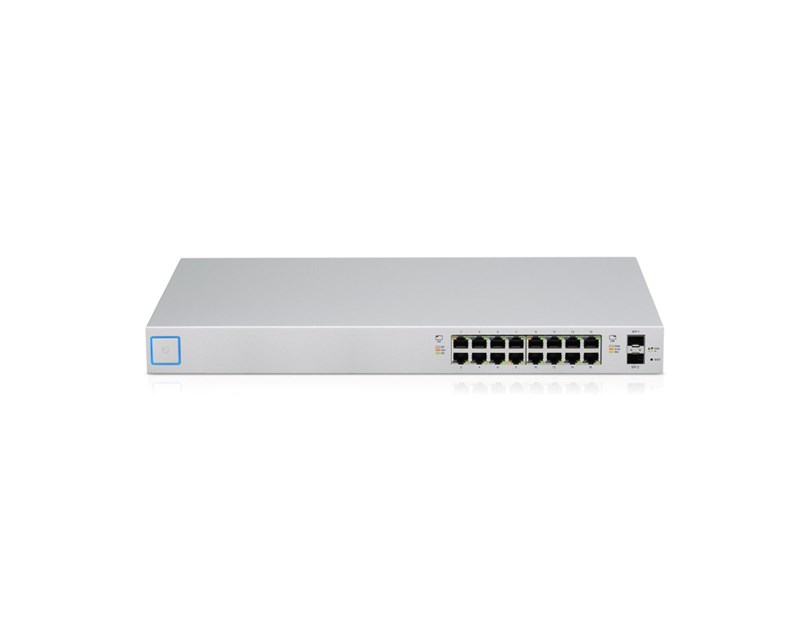 Ubiquiti UniFi Managed 16-port Gigabit Switch (8-port PoE+), 2× SFP, Rackmount (USW-16-PoE-Gen2)