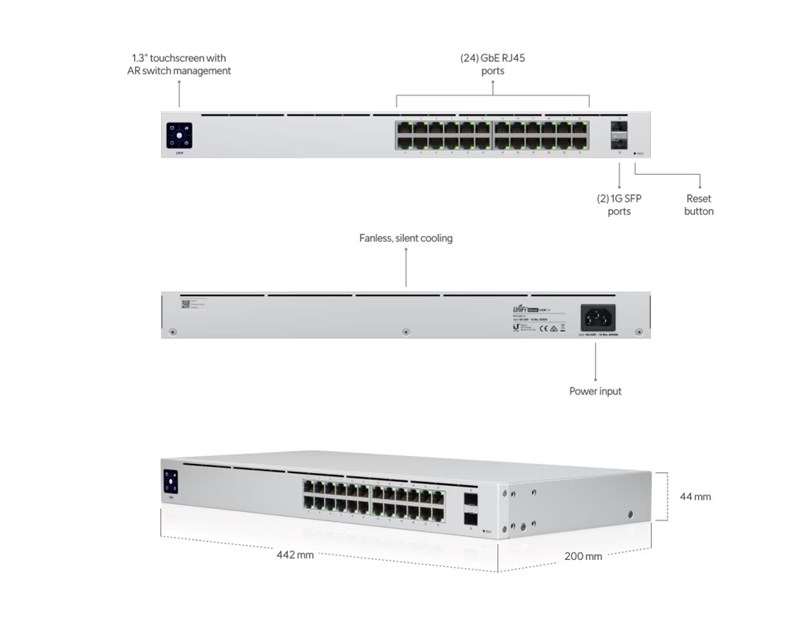 Ubiquiti UniFi Managed 24-port Gigabit Switch, 2×1G SFP, Rack 1U (USW-24)