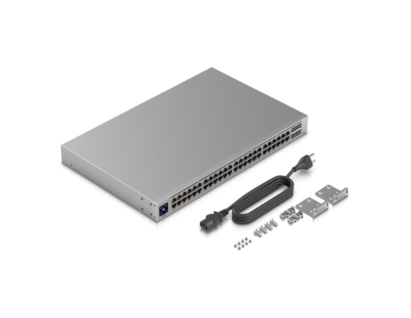 Ubiquiti UniFi Managed 48-port Gigabit Switch (32-port PoE+), 4×SFP, Touchscreen LCD, Rackmount, 195W (USW-48-PoE)
