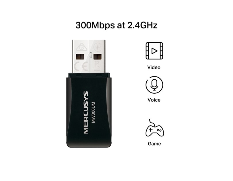 Mercusys MW300UM bežični USB mini adapter 300Mbps (2.4GHz), 802.11n/g/b, WPS tipka