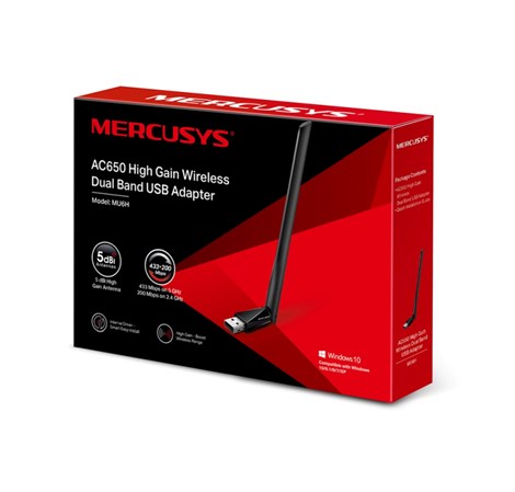 Mercusys AC650 bežični High-Gain Dual-Band USB adapter, 200Mbps/433Mbps (2.4GHz/5GHz), 802.11a/b/g/n/ac, 5dBi antena
