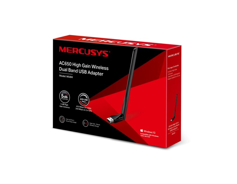Mercusys AC650 bežični High-Gain Dual-Band USB adapter, 200Mbps/433Mbps (2.4GHz/5GHz), 802.11a/b/g/n/ac, 5dBi antena