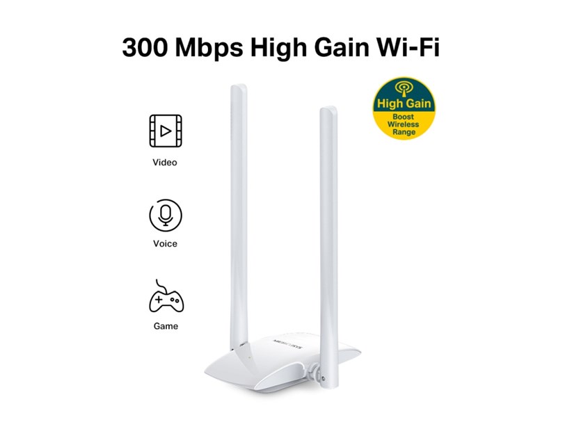 Mercusys MW300UH bežični High-Gain USB adapter, 300Mbps (2.4GHz), 802.11n/g/b, 2×2 MIMO, 2×5dBi antena