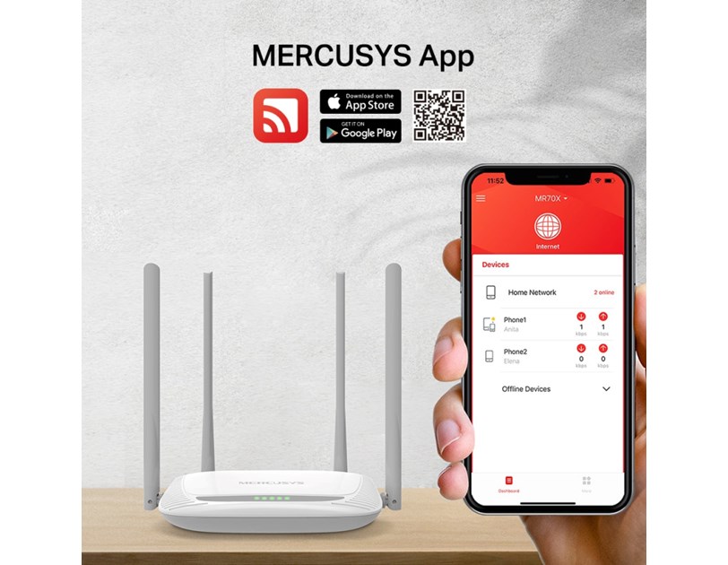 Mercusys MW325R bežični N usmjerivač (Router) 300Mbps (2.4GHz), 802.11n/g/b, 1×WAN , 4×LAN, 4×fiksna antena