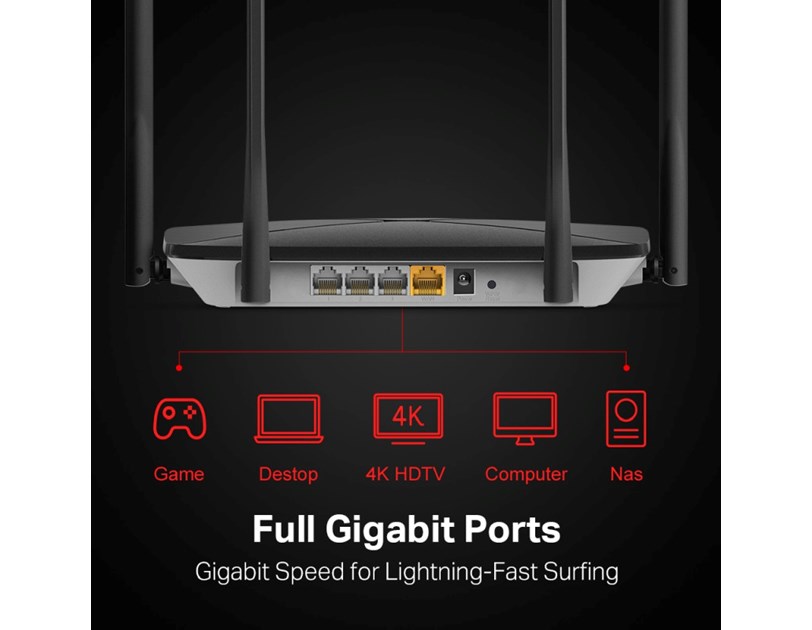 Mercusys AC1200 bežični usmjerivač (Dual-Band Gigabit Router) 300Mbps/867Mbps (2.4GHz/5GHz), 802.11ac/b/g/n, 1×G-WAN, 4×G-LAN, 4 x fiksne antene