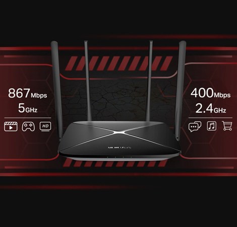 Mercusys AC1200 bežični usmjerivač (Dual-Band Gigabit Router) 300Mbps/867Mbps (2.4GHz/5GHz), 802.11ac/b/g/n, 1×G-WAN, 4×G-LAN, 4 x fiksne antene