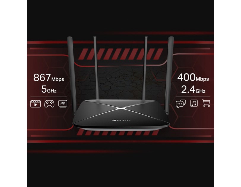 Mercusys AC1200 bežični usmjerivač (Dual-Band Gigabit Router) 300Mbps/867Mbps (2.4GHz/5GHz), 802.11ac/b/g/n, 1×G-WAN, 4×G-LAN, 4 x fiksne antene