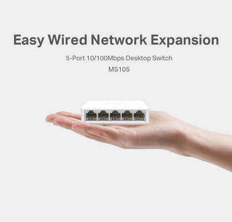 Mercusys 5-port mini Desktop preklopnik (Switch), 5×10/100M RJ45 ports, plastično kućište