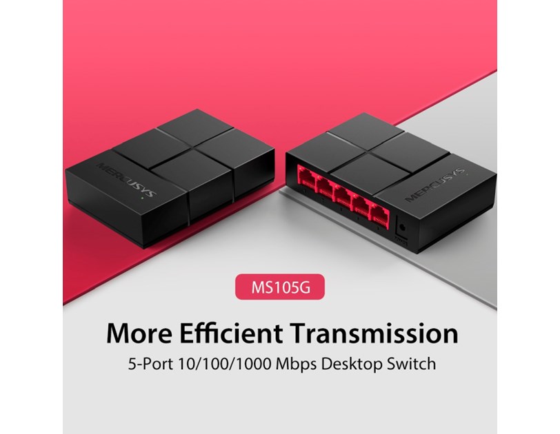Mercusys 5-port Gigabit mini Desktop preklopnik (Switch), 5×10/100/1000M RJ45 ports, plastično kućište